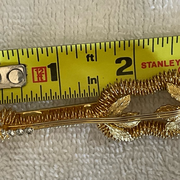 Kramer of New. York Guitar Pin Brooch Gold-Tone Metal & Clear Shiny Bead Vintage - Picture 8 of 14